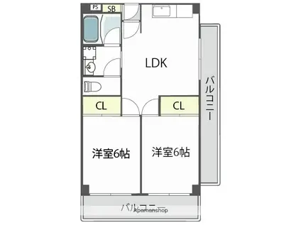 シャトー玉川第一(2DK/4階)の間取り写真