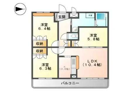 グランドール・ヴィラ(3LDK/1階)の間取り写真