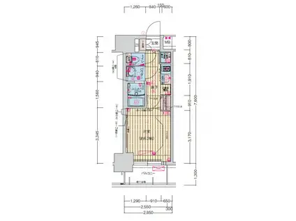 プレサンス扇町駅前(1K/2階)の間取り写真