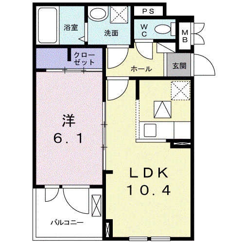 カーサフェリーチェ(1LDK/1階)の間取り写真