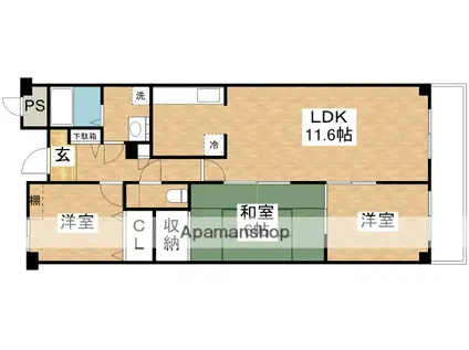 ヒルサイドガーデン千里山(3LDK/1階)の間取り写真