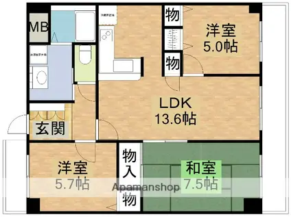 ハルフィー江坂(3LDK/7階)の間取り写真