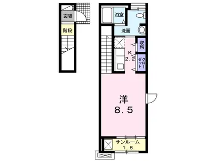 ヴィラ サン(1K/2階)の間取り写真