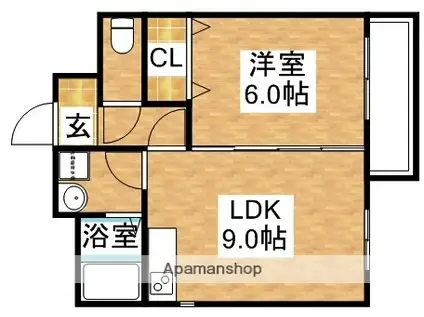 エスペランサヒコ(1DK/2階)の間取り写真