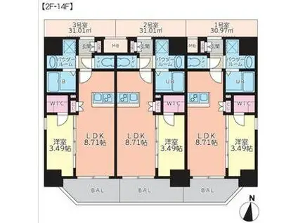 サムティ京橋CLEAR(1LDK/2階)の間取り写真