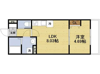 プレシャス大桐(1LDK/2階)の間取り写真