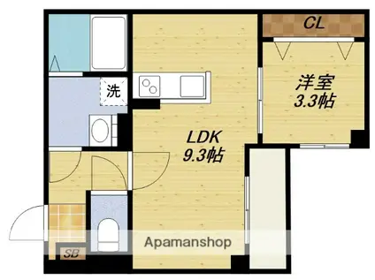 レジデンスデュオ江坂(1LDK/1階)の間取り写真