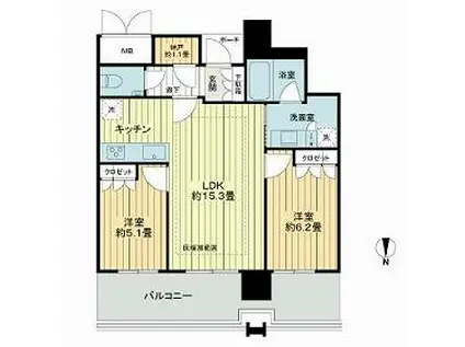 MJR堺筋本町タワー(2LDK/26階)の間取り写真
