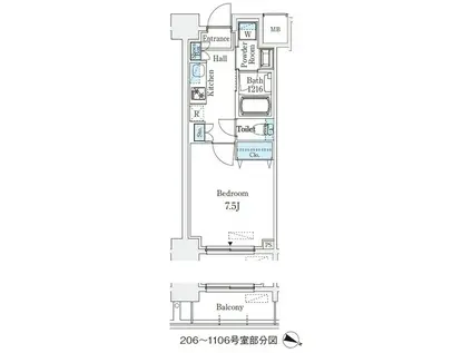 京町堀ビューアパートメント(1K/3階)の間取り写真