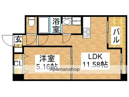 ノルデンハイム江坂(1LDK/3階)の間取り写真