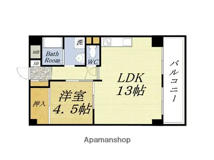 ポートヴィラメイセイ(1LDK/7階)の間取り写真