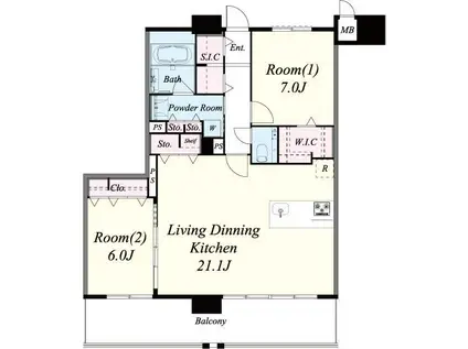 ショウエイ靱(2LDK/12階)の間取り写真