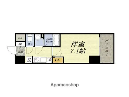 プレサンスOSAKADOMECITYクロスティ(1K/12階)の間取り写真