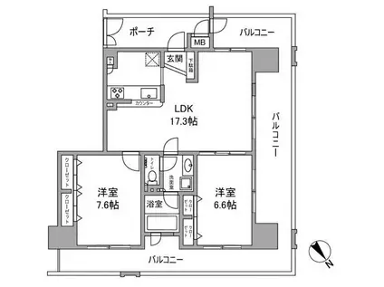 ルナタワーハリウッドプレイス(2LDK/6階)の間取り写真