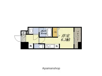 パークフラッツ弁天町駅前(ワンルーム/13階)の間取り写真