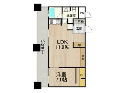 ラクメンビル(1LDK/9階)の間取り写真