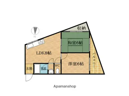 ハイネス磯路(2LDK/4階)の間取り写真