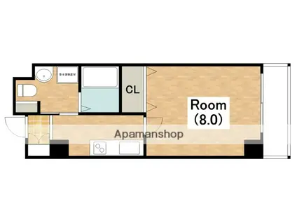 ベリーウェル阿倍野(1K/2階)の間取り写真