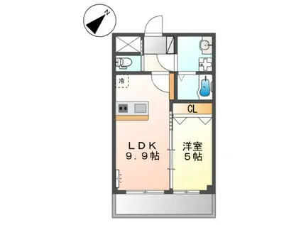 オリエント黒土(1LDK/3階)の間取り写真