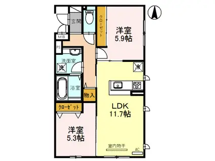 プリマベーラ巽東(2LDK/1階)の間取り写真