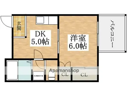ファミール桜井(1DK/2階)の間取り写真