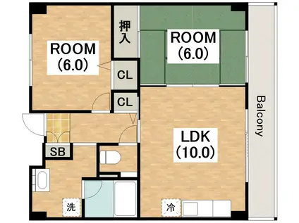 ヴィラ中谷(2LDK/3階)の間取り写真