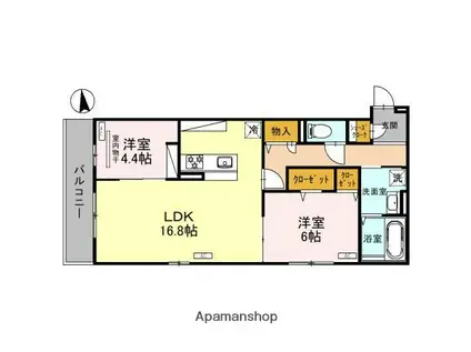 ルシェーナ西田辺(2LDK/1階)の間取り写真