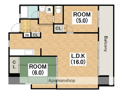 清川6番館(2LDK/4階)の間取り写真