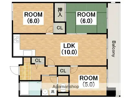 清川6番館(3LDK/6階)の間取り写真