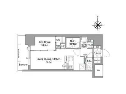 コンフォリア・リヴ北浜淡路町(1LDK/15階)の間取り写真