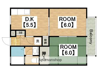 ブルーハイツ(2DK/1階)の間取り写真
