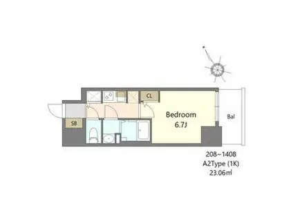 S-RESIDENCE堺湊駅前AZURE(1K/3階)の間取り写真