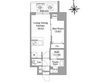 コンフォリア・リヴ桜川ソルテラス(1LDK/3階)の間取り写真