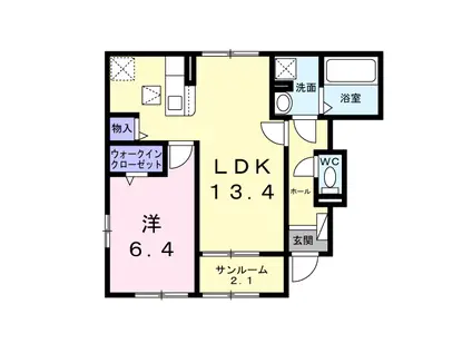 ポポラーレ(1LDK/1階)の間取り写真