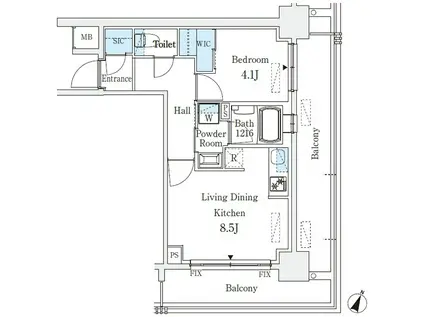 京町堀ビューアパートメント(1LDK/8階)の間取り写真