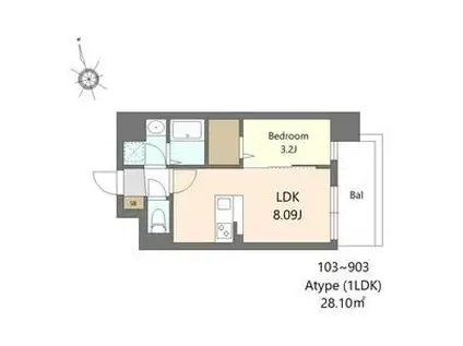 ALIVIS都島通(1LDK/7階)の間取り写真