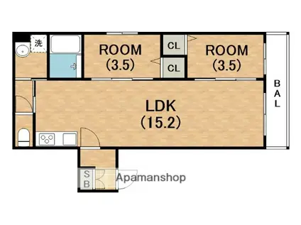 TIO長居公園南(2LDK/1階)の間取り写真