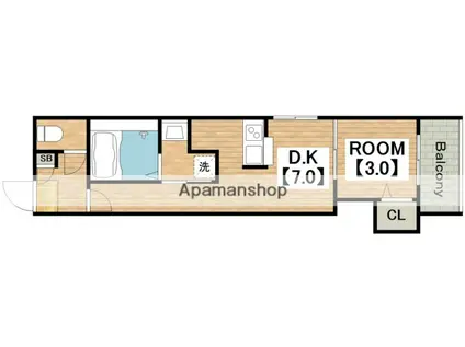 ハーモニーテラス杭全Ⅱ(1DK/2階)の間取り写真