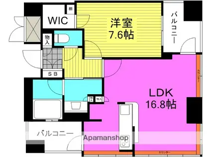 ジオグランデ梅田茶屋町レジデンス(1LDK/7階)の間取り写真
