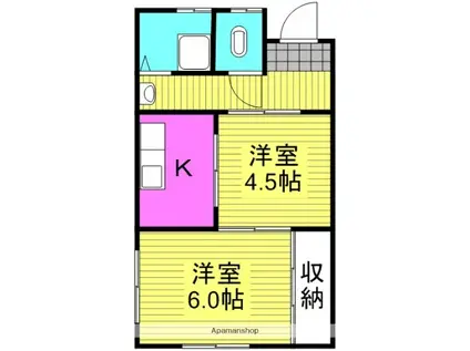 さつき荘(2K/2階)の間取り写真
