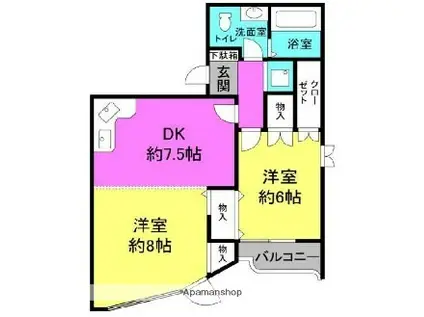 ベルメゾン服部(2DK/2階)の間取り写真