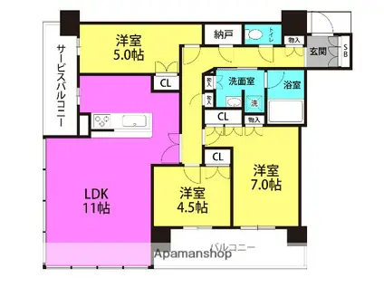 ザ・パークハウス中之島タワー(3LDK/8階)の間取り写真