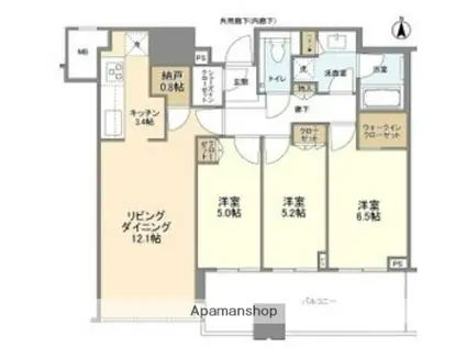 梅田ガーデンレジデンス(3LDK/35階)の間取り写真