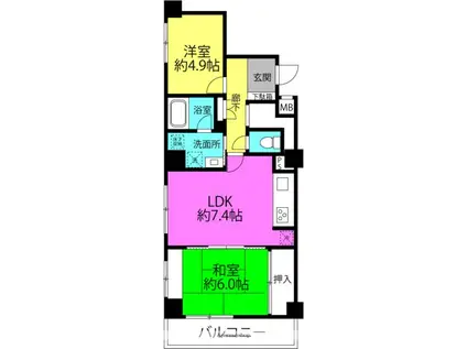マイコーポ扇町公園(2LDK/2階)の間取り写真