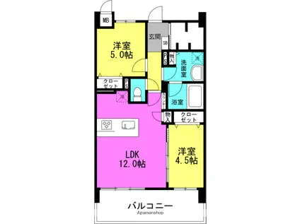 グランヴィラッセ北梅田(2LDK/6階)の間取り写真