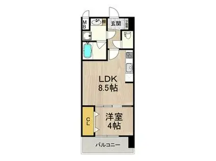 スプランディッド難波サウス(1LDK/6階)の間取り写真