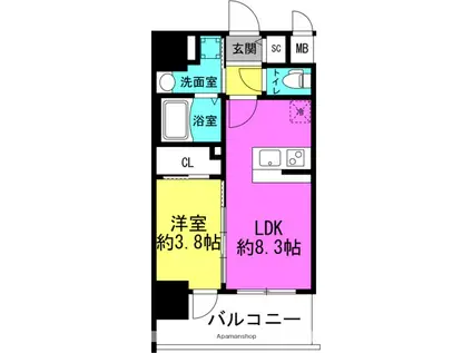 エスリードレジデンス梅田グランゲート(1LDK/12階)の間取り写真