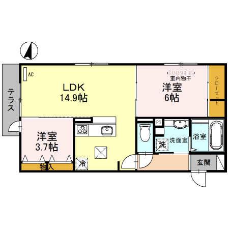 CHEZNOIX長興寺(2LDK/1階)の間取り写真