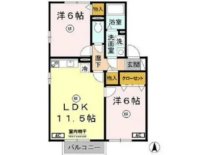 バンブーエ(2LDK/2階)の間取り写真