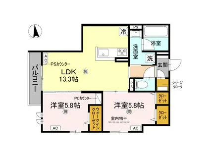 クラシスト高殿(2LDK/2階)の間取り写真